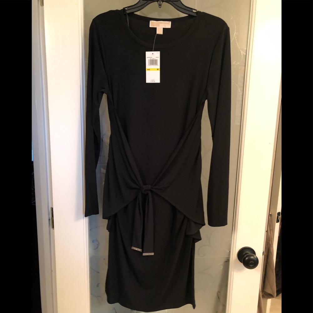 Michael Kors black front tie long sleeved dress